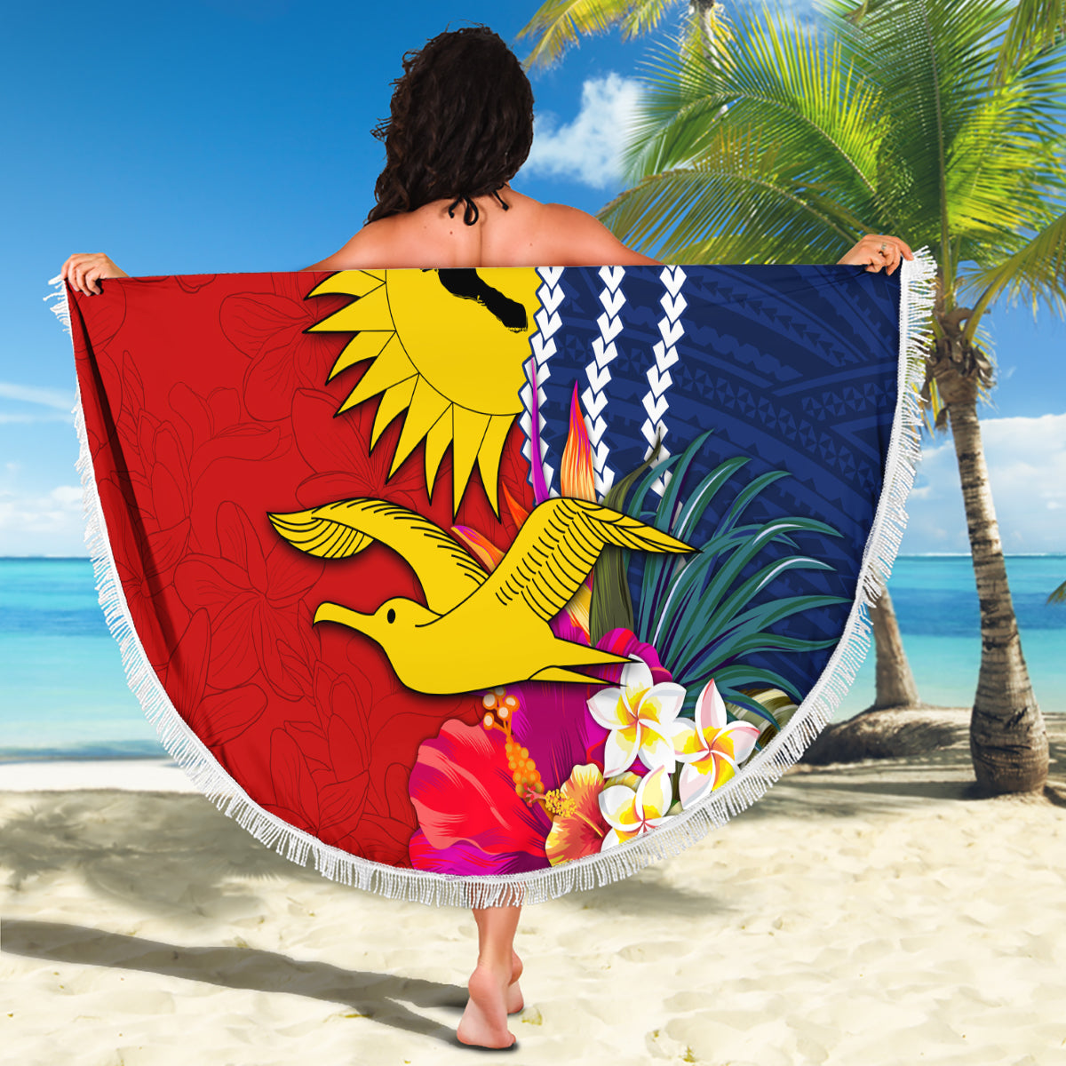Personalised Kiribati Independence Day Beach Blanket Kiribati Map With Flag Color