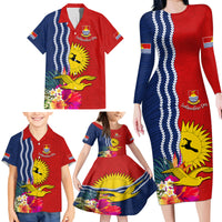 Personalised Kiribati Independence Day Family Matching Long Sleeve Bodycon Dress and Hawaiian Shirt Kiribati Map With Flag Color LT03 - Polynesian Pride