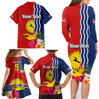Personalised Kiribati Independence Day Family Matching Long Sleeve Bodycon Dress and Hawaiian Shirt Kiribati Map With Flag Color LT03 - Polynesian Pride