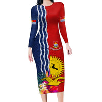 Personalised Kiribati Independence Day Family Matching Long Sleeve Bodycon Dress and Hawaiian Shirt Kiribati Map With Flag Color LT03 Mom's Dress Red - Polynesian Pride