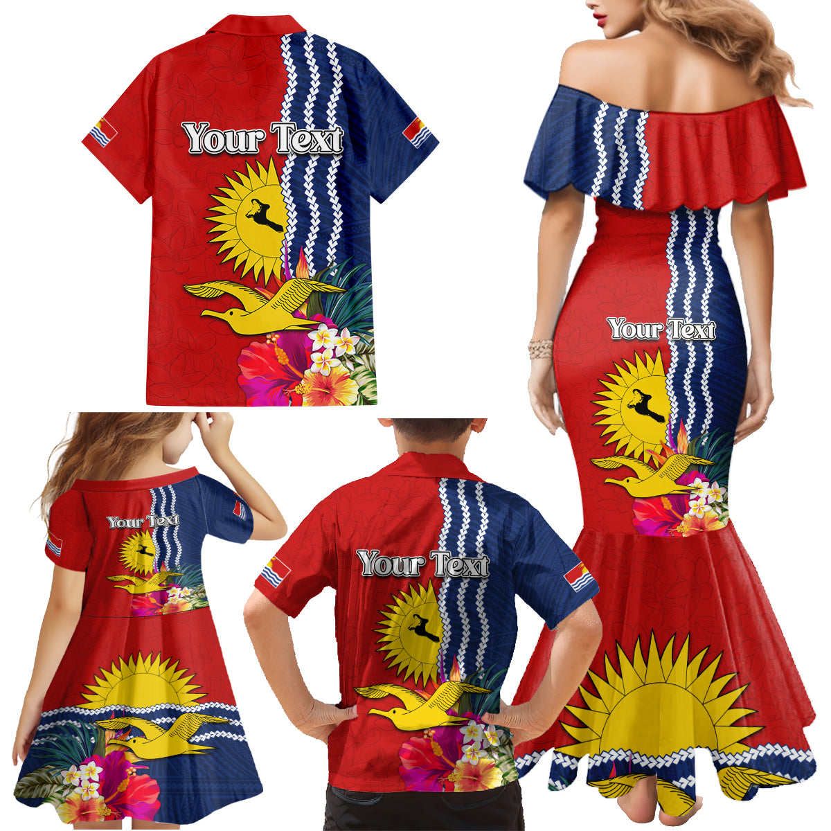 Personalised Kiribati Independence Day Family Matching Mermaid Dress and Hawaiian Shirt Kiribati Map With Flag Color LT03 - Polynesian Pride