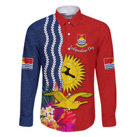 Personalised Kiribati Independence Day Family Matching Mermaid Dress and Hawaiian Shirt Kiribati Map With Flag Color LT03 Dad's Shirt - Long Sleeve Red - Polynesian Pride