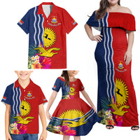 Personalised Kiribati Independence Day Family Matching Off Shoulder Maxi Dress and Hawaiian Shirt Kiribati Map With Flag Color LT03 - Polynesian Pride