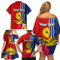 Personalised Kiribati Independence Day Family Matching Off Shoulder Short Dress and Hawaiian Shirt Kiribati Map With Flag Color LT03 - Polynesian Pride