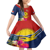 Personalised Kiribati Independence Day Family Matching Tank Maxi Dress and Hawaiian Shirt Kiribati Map With Flag Color LT03 Daughter's Dress Red - Polynesian Pride