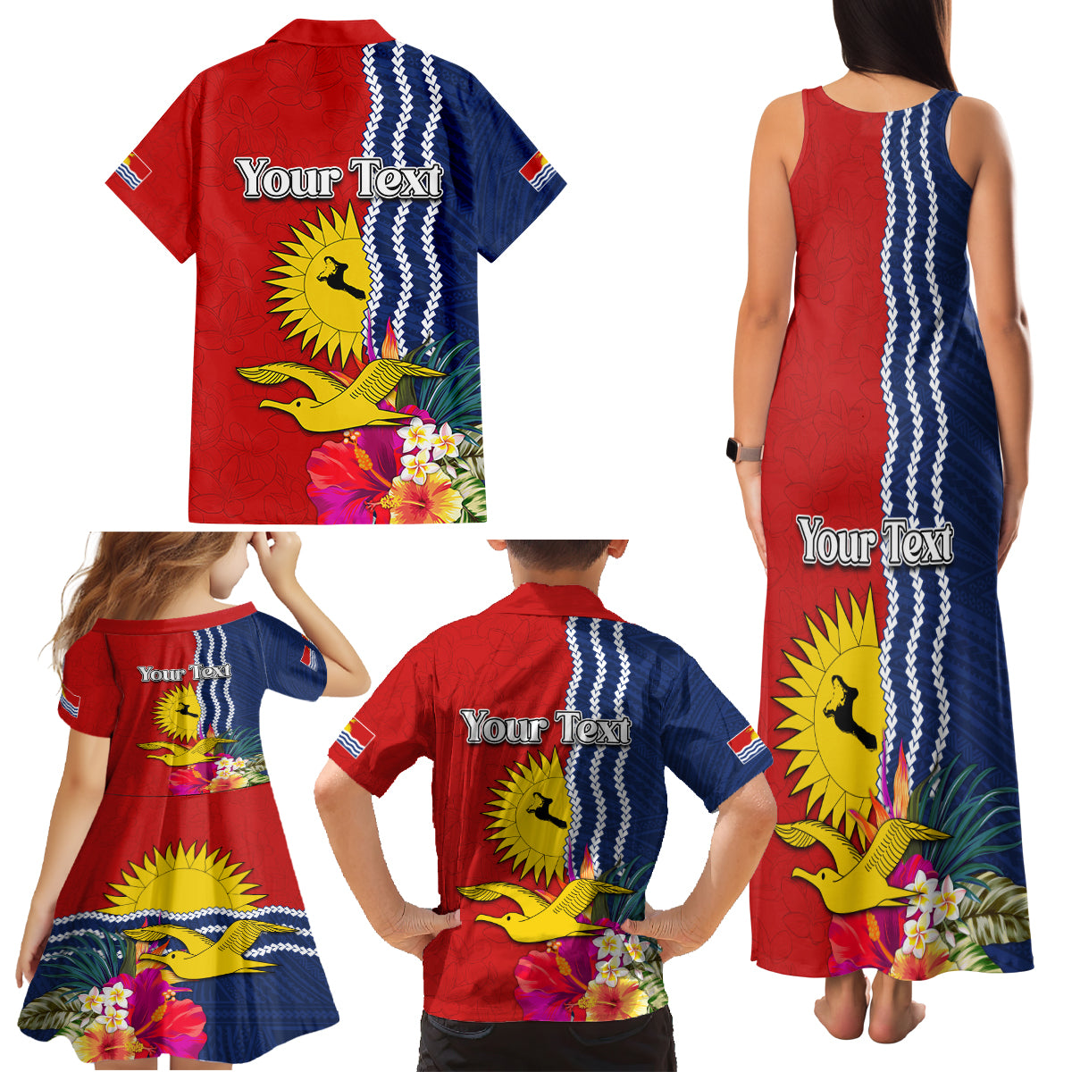 Personalised Kiribati Independence Day Family Matching Tank Maxi Dress and Hawaiian Shirt Kiribati Map With Flag Color LT03 - Polynesian Pride