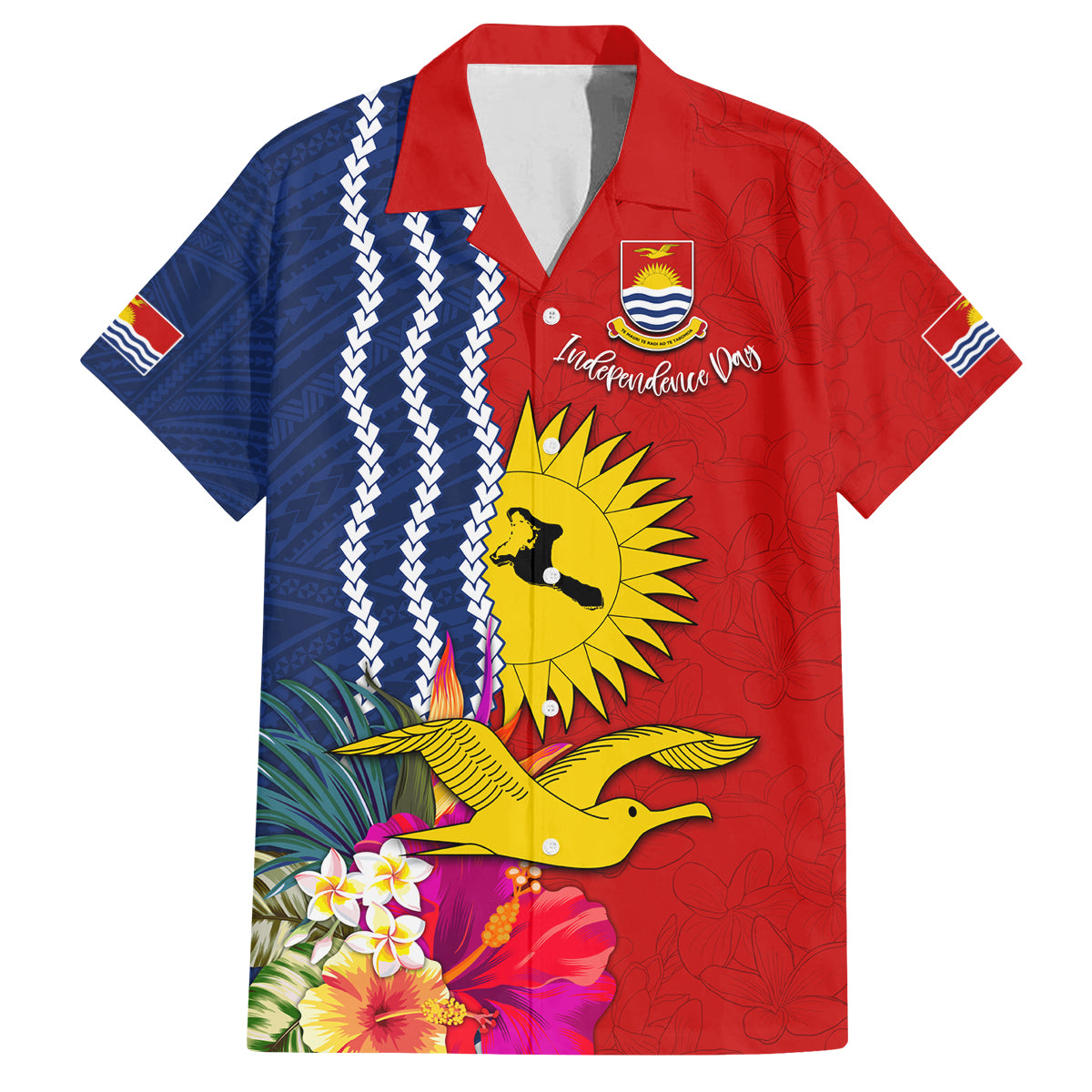Personalised Kiribati Independence Day Family Matching Tank Maxi Dress and Hawaiian Shirt Kiribati Map With Flag Color LT03 Dad's Shirt - Short Sleeve Red - Polynesian Pride