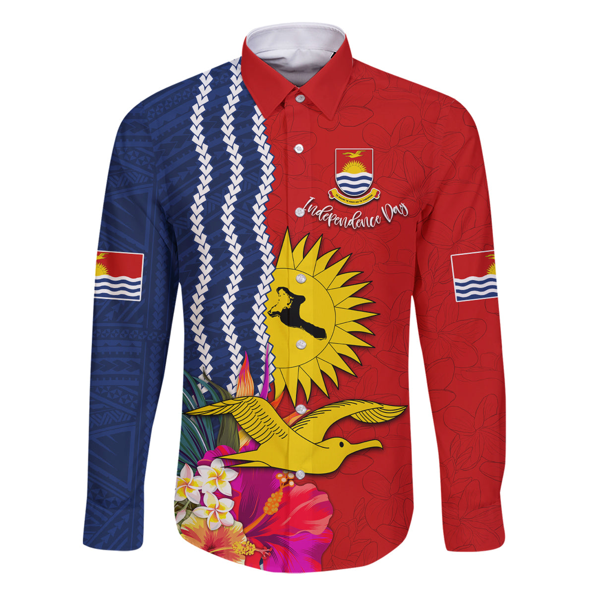 Personalised Kiribati Independence Day Family Matching Tank Maxi Dress and Hawaiian Shirt Kiribati Map With Flag Color LT03 Dad's Shirt - Long Sleeve Red - Polynesian Pride