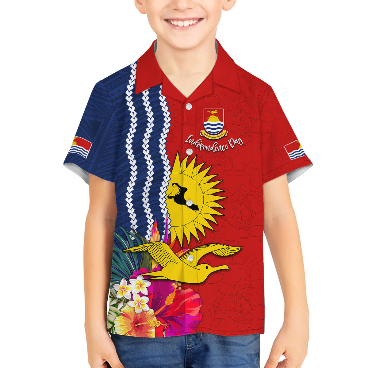 Personalised Kiribati Independence Day Family Matching Tank Maxi Dress and Hawaiian Shirt Kiribati Map With Flag Color LT03 Son's Shirt Red - Polynesian Pride