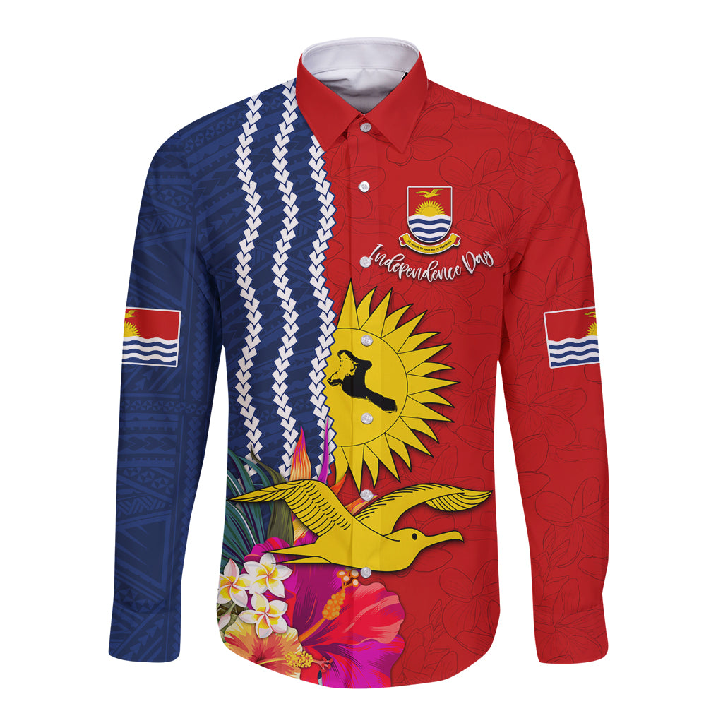 Personalised Kiribati Independence Day Long Sleeve Button Shirt Kiribati Map With Flag Color LT03 Unisex Red - Polynesian Pride