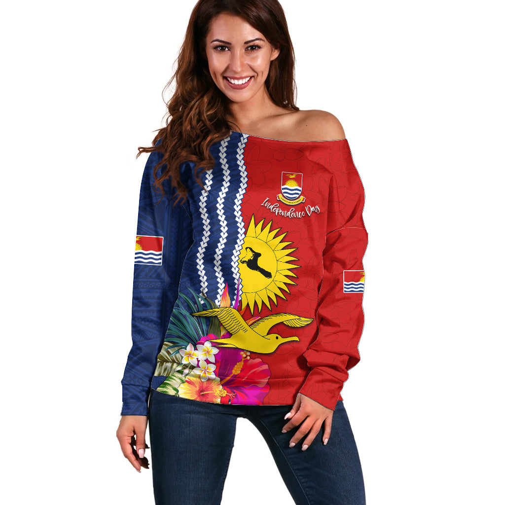 Personalised Kiribati Independence Day Off Shoulder Sweater Kiribati Map With Flag Color LT03 Women Red - Polynesian Pride