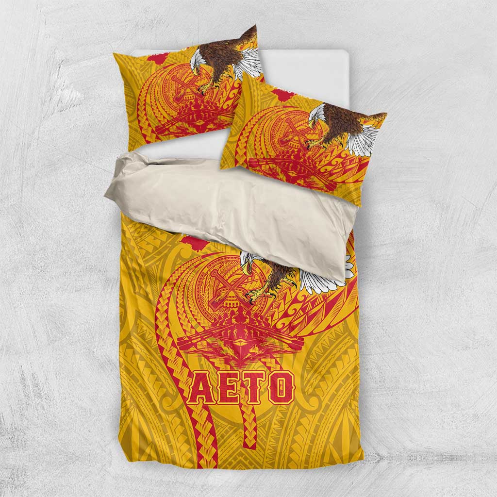 American Samoa Fautasi Race Bedding Set Aeto Pago Pago with Eagle Samoan Tribal Patterns