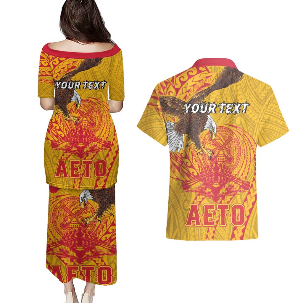 Personalized American Samoa Fautasi Race Couples Matching Puletasi and Hawaiian Shirt Aeto Pago Pago with Eagle Samoan Tribal Patterns