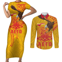 Personalized American Samoa Fautasi Race Couples Matching Short Sleeve Bodycon Dress and Long Sleeve Button Shirt Aeto Pago Pago with Eagle Samoan Tribal Patterns