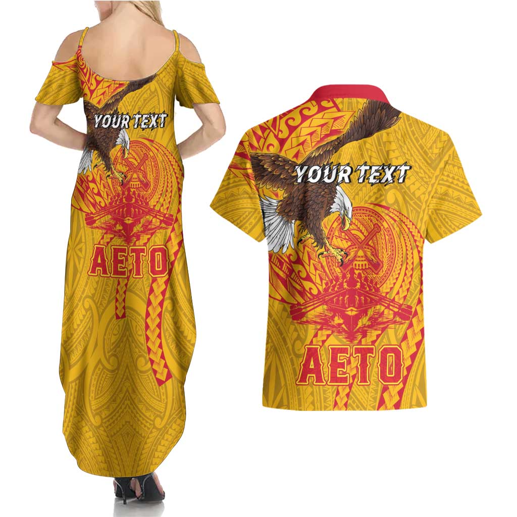 Personalized American Samoa Fautasi Race Couples Matching Summer Maxi Dress and Hawaiian Shirt Aeto Pago Pago with Eagle Samoan Tribal Patterns