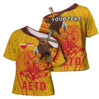 Personalized American Samoa Fautasi Race Cross Shoulder Shirt Aeto Pago Pago with Eagle Samoan Tribal Patterns