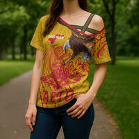 Personalized American Samoa Fautasi Race Cross Shoulder Shirt Aeto Pago Pago with Eagle Samoan Tribal Patterns