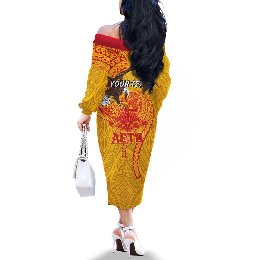 Personalized American Samoa Fautasi Race Family Matching Off The Shoulder Long Sleeve Dress and Hawaiian Shirt Aeto Pago Pago with Eagle Samoan Tribal Patterns LT03 - Polynesian Pride