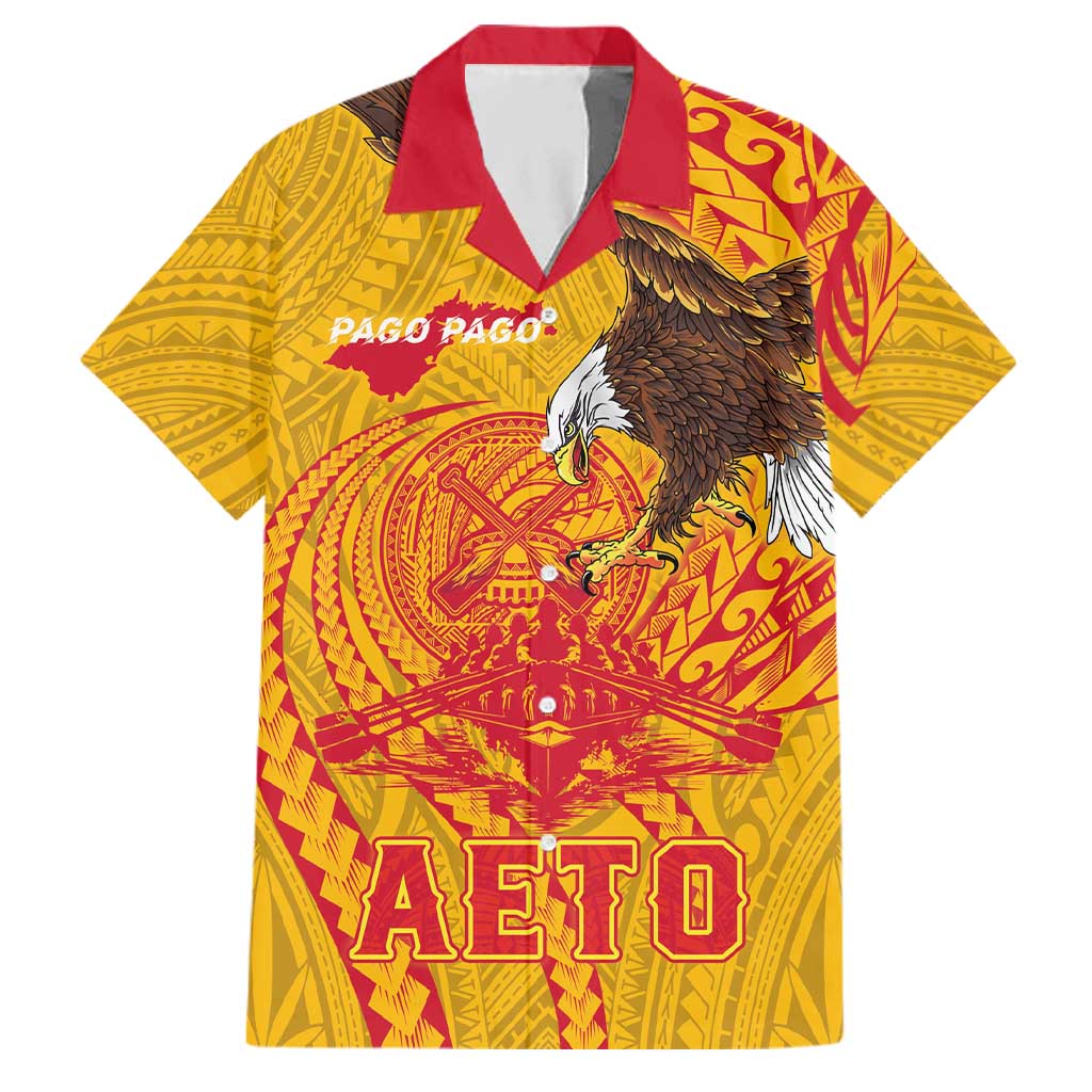 Personalized American Samoa Fautasi Race Family Matching Off Shoulder Maxi Dress and Hawaiian Shirt Aeto Pago Pago with Eagle Samoan Tribal Patterns LT03 Dad's Shirt - Short Sleeve Multicolor - Polynesian Pride