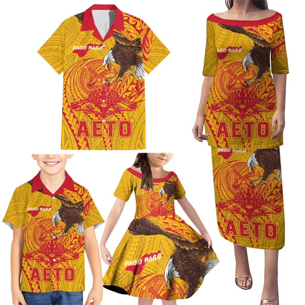 Personalized American Samoa Fautasi Race Family Matching Puletasi and Hawaiian Shirt Aeto Pago Pago with Eagle Samoan Tribal Patterns