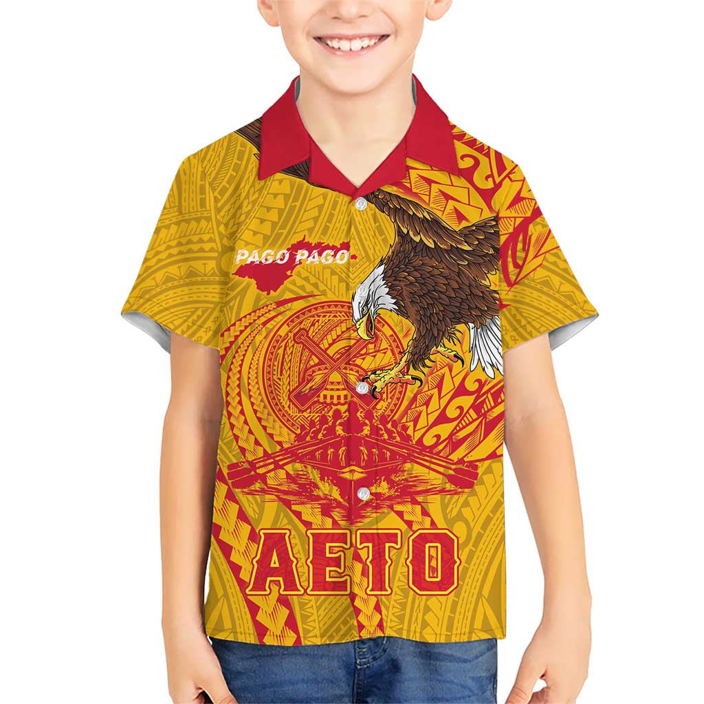 Personalized American Samoa Fautasi Race Family Matching Summer Maxi Dress and Hawaiian Shirt Aeto Pago Pago with Eagle Samoan Tribal Patterns LT03 Son's Shirt Multicolor - Polynesian Pride