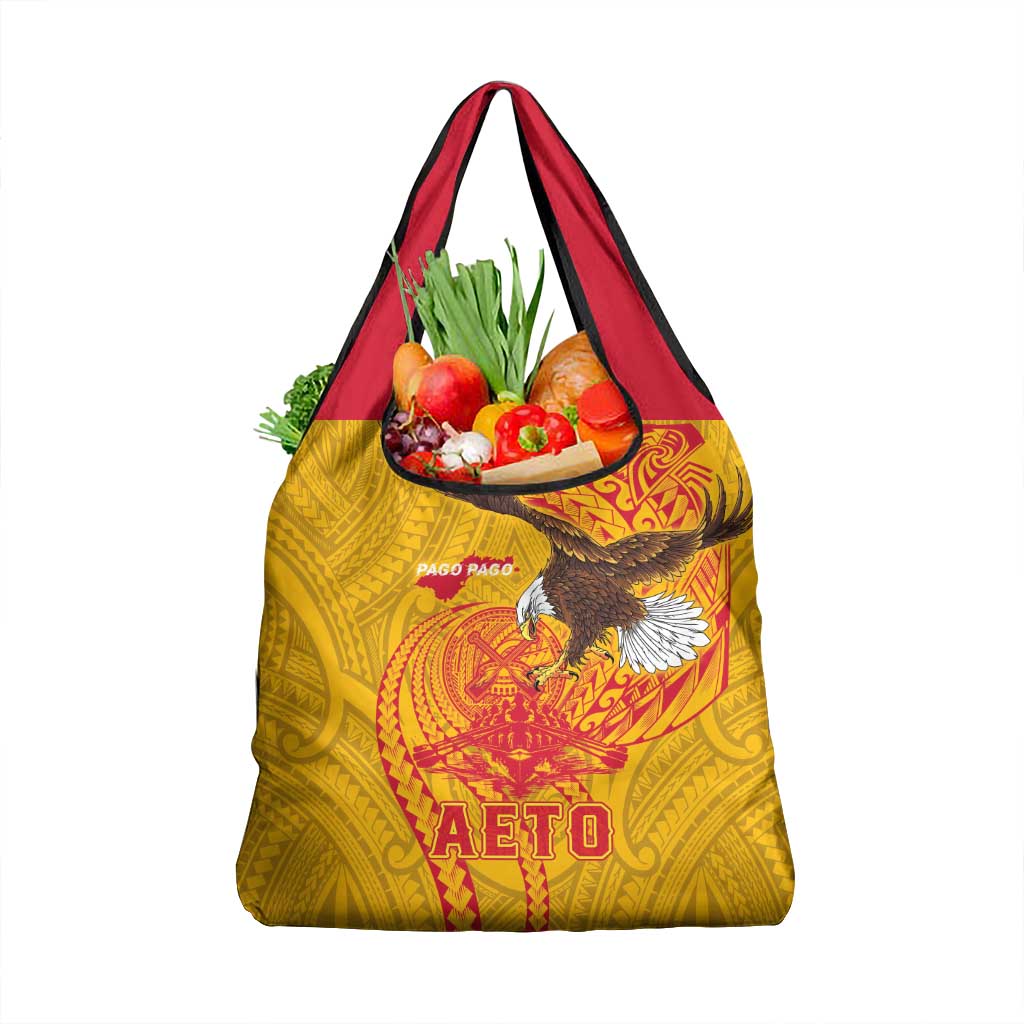 American Samoa Fautasi Race Grocery Bag Aeto Pago Pago with Eagle Samoan Tribal Patterns