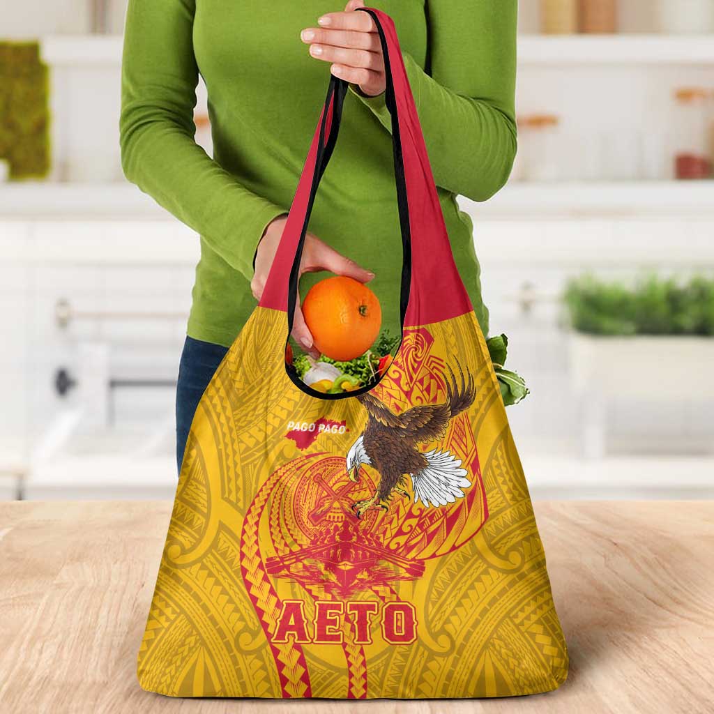 American Samoa Fautasi Race Grocery Bag Aeto Pago Pago with Eagle Samoan Tribal Patterns