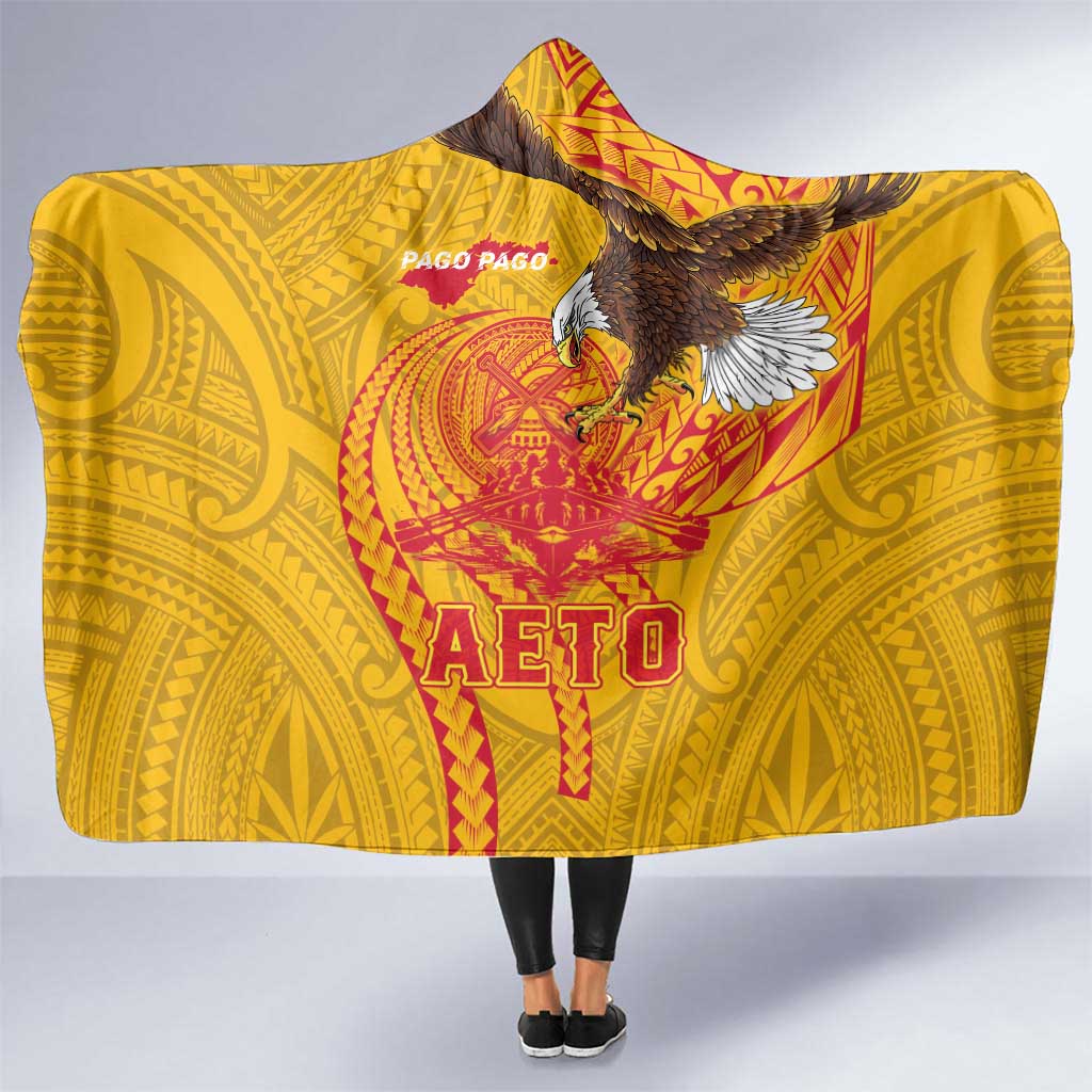 American Samoa Fautasi Race Hooded Blanket Aeto Pago Pago with Eagle Samoan Tribal Patterns