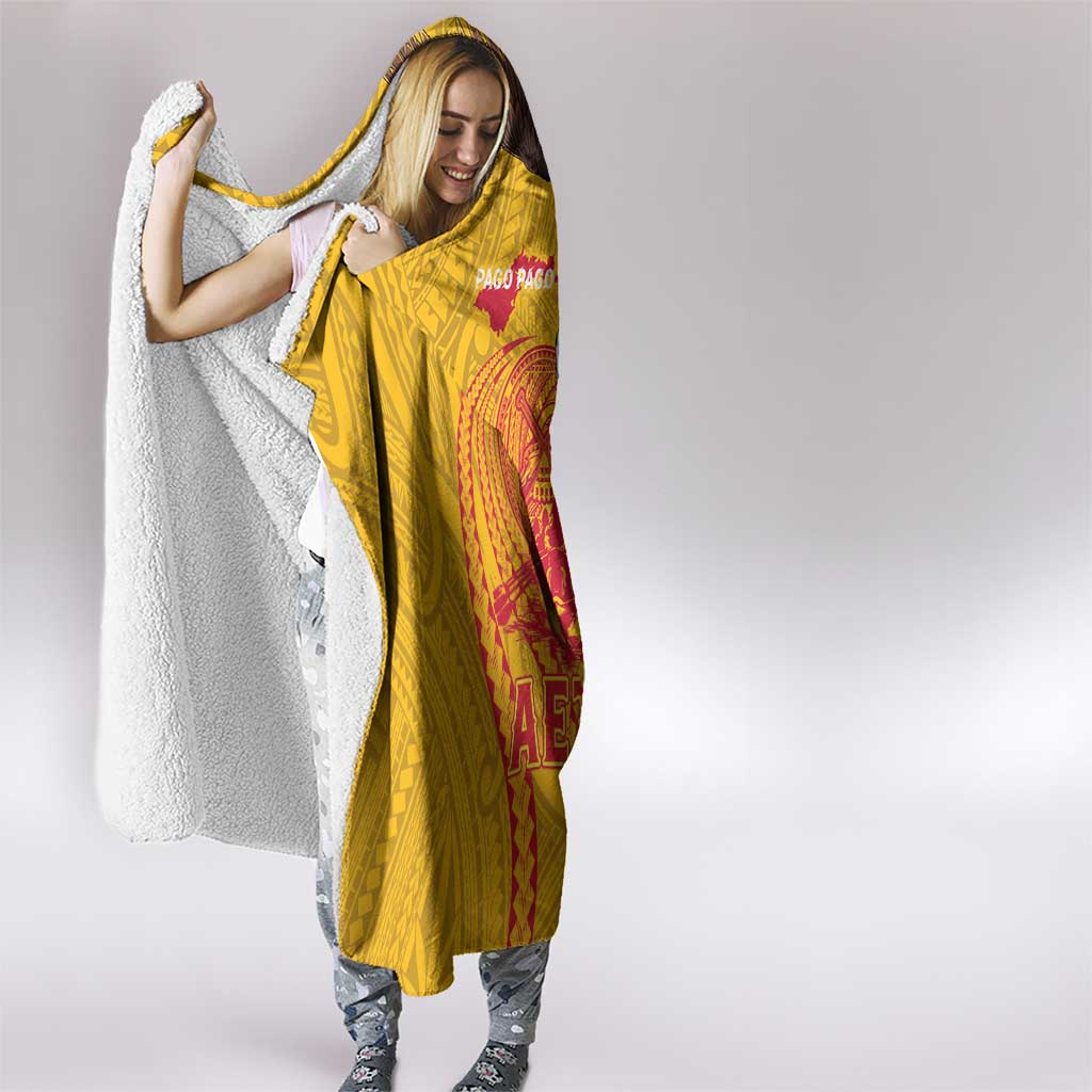 American Samoa Fautasi Race Hooded Blanket Aeto Pago Pago with Eagle Samoan Tribal Patterns