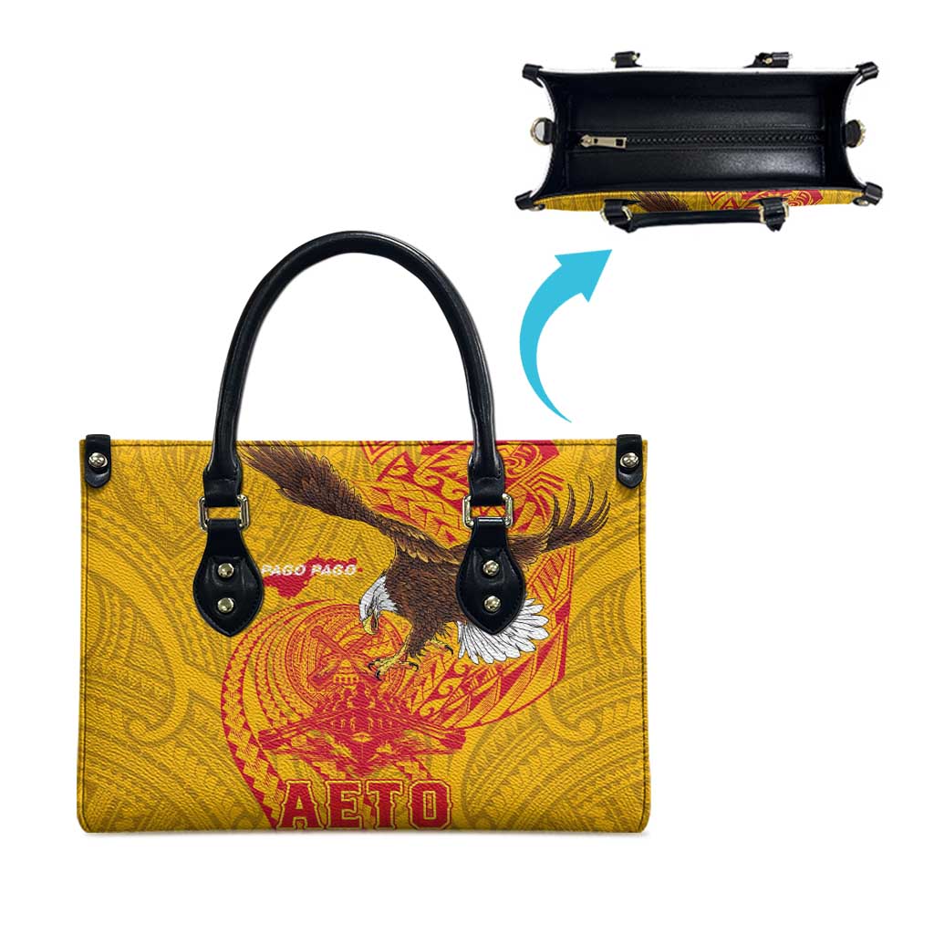 American Samoa Fautasi Race Leather Bag Aeto Pago Pago with Eagle Samoan Tribal Patterns