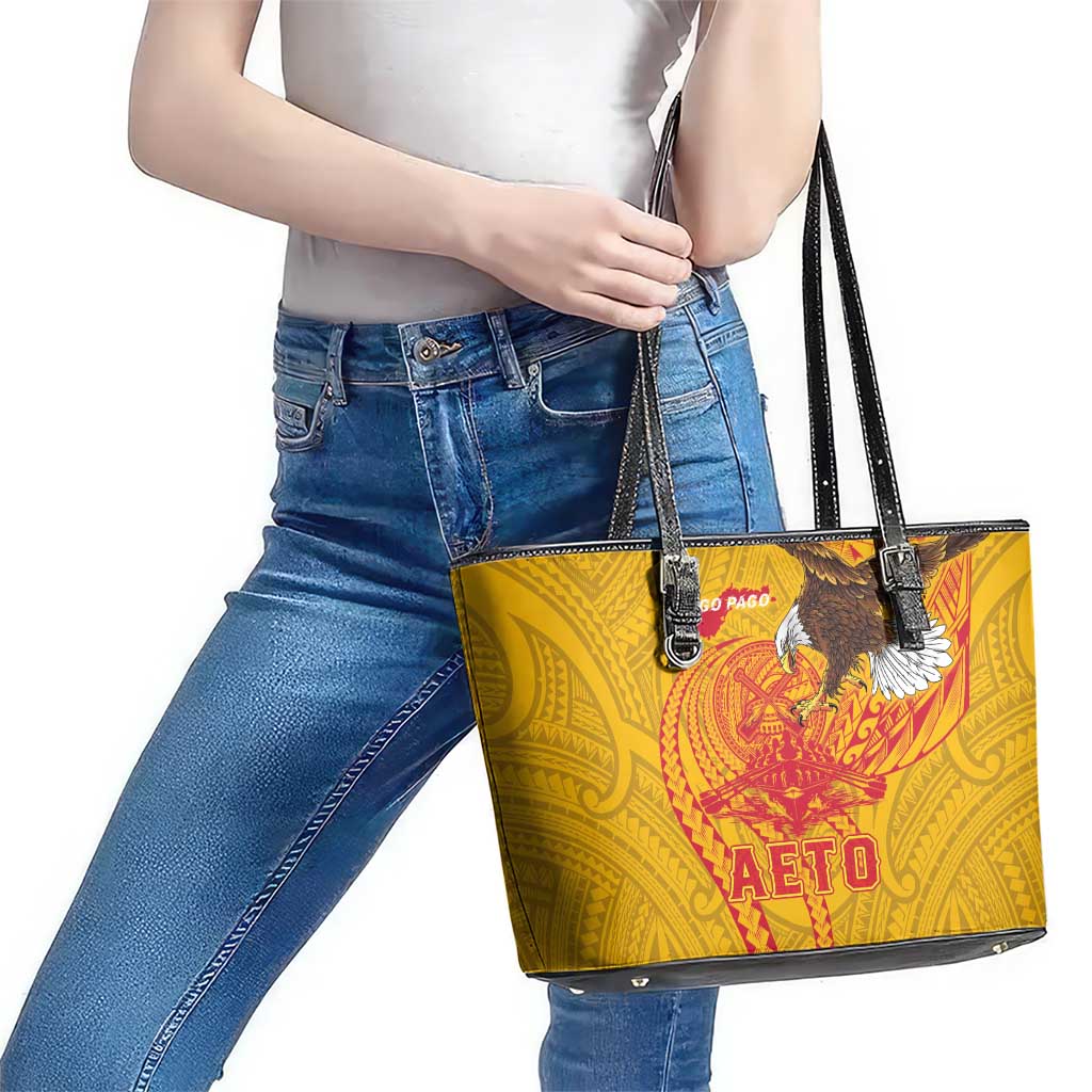 American Samoa Fautasi Race Leather Tote Bag Aeto Pago Pago with Eagle Samoan Tribal Patterns