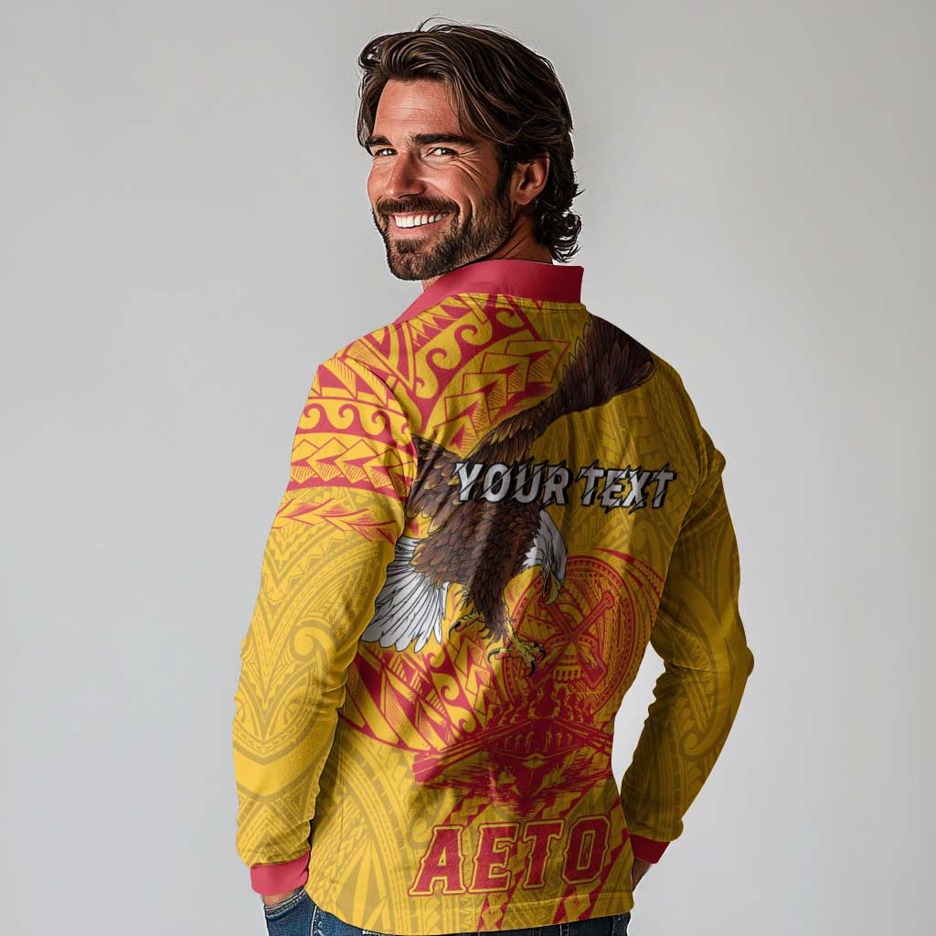 Personalized American Samoa Fautasi Race Long Sleeve Polo Shirt Aeto Pago Pago with Eagle Samoan Tribal Patterns