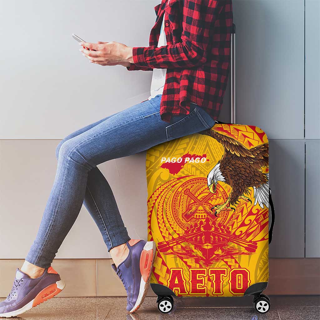 American Samoa Fautasi Race Luggage Cover Aeto Pago Pago with Eagle Samoan Tribal Patterns