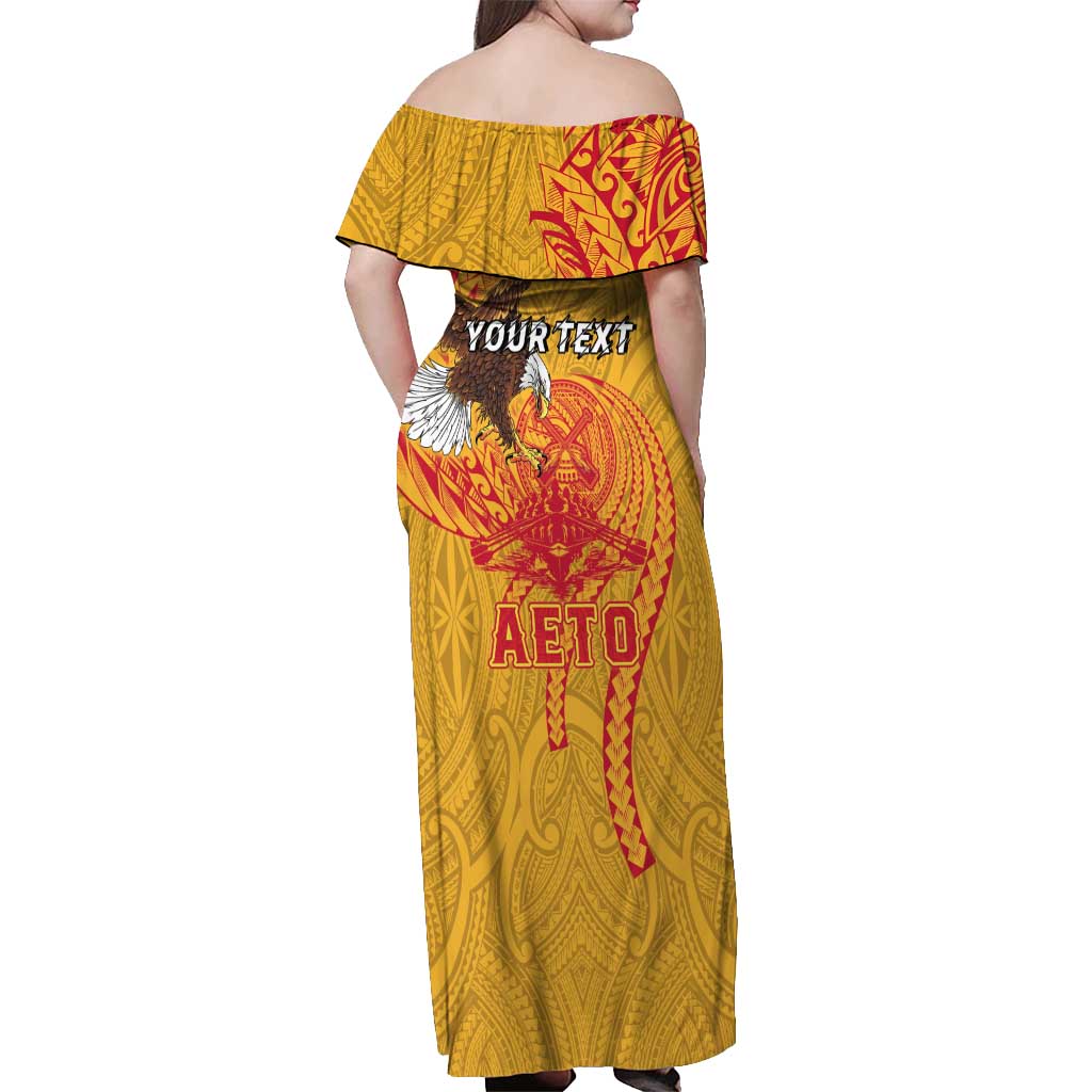 Personalized American Samoa Fautasi Race Off Shoulder Maxi Dress Aeto Pago Pago with Eagle Samoan Tribal Patterns