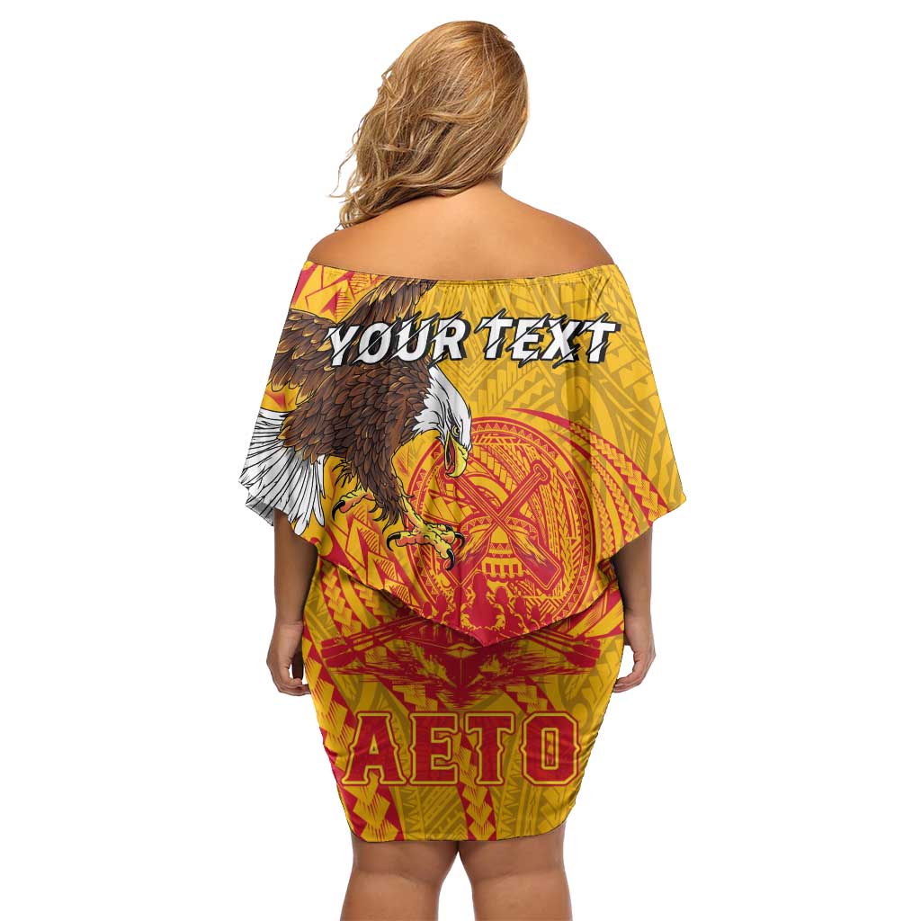Personalized American Samoa Fautasi Race Off Shoulder Short Dress Aeto Pago Pago with Eagle Samoan Tribal Patterns