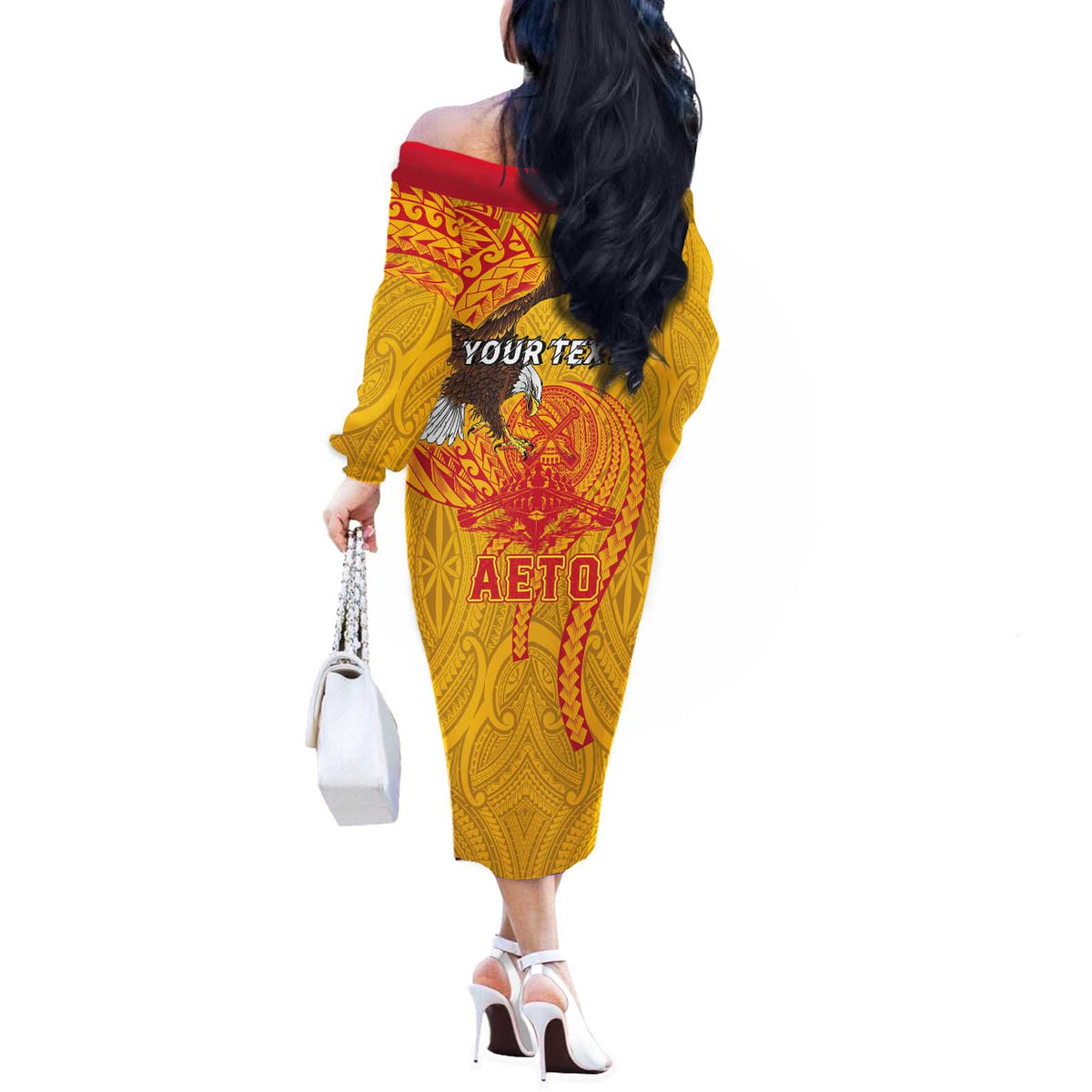 Personalized American Samoa Fautasi Race Off The Shoulder Long Sleeve Dress Aeto Pago Pago with Eagle Samoan Tribal Patterns