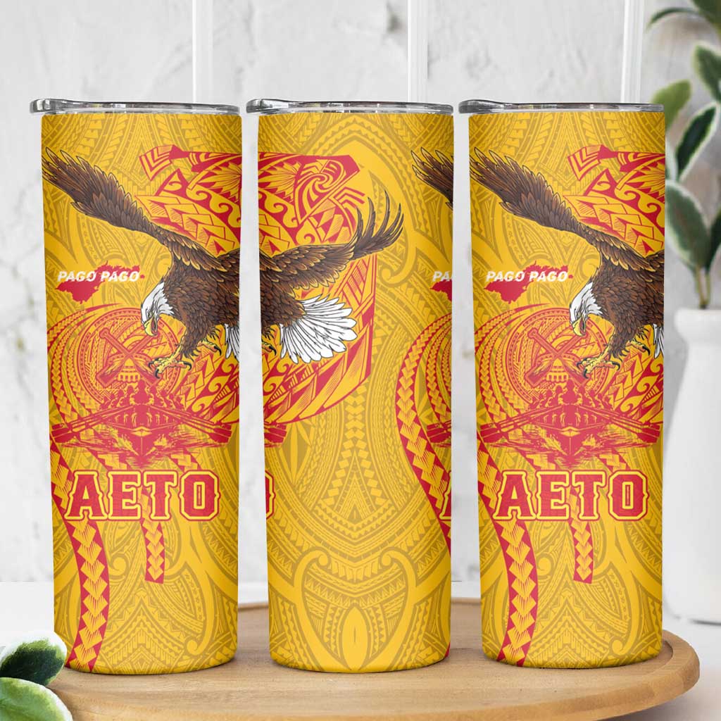 American Samoa Fautasi Race Skinny Tumbler Aeto Pago Pago with Eagle Samoan Tribal Patterns