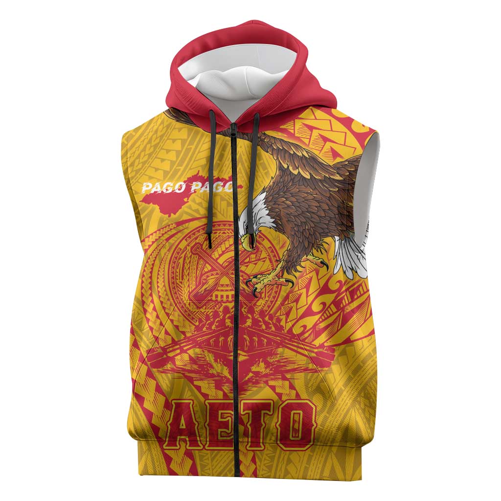 Personalized American Samoa Fautasi Race Sleeveless Zip Hoodie Aeto Pago Pago with Eagle Samoan Tribal Patterns