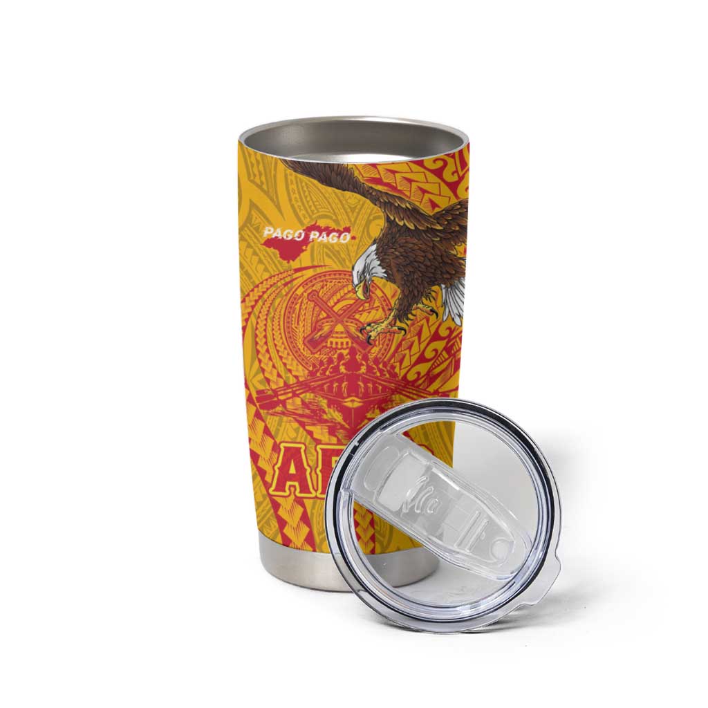 American Samoa Fautasi Race Tumbler Cup Aeto Pago Pago with Eagle Samoan Tribal Patterns
