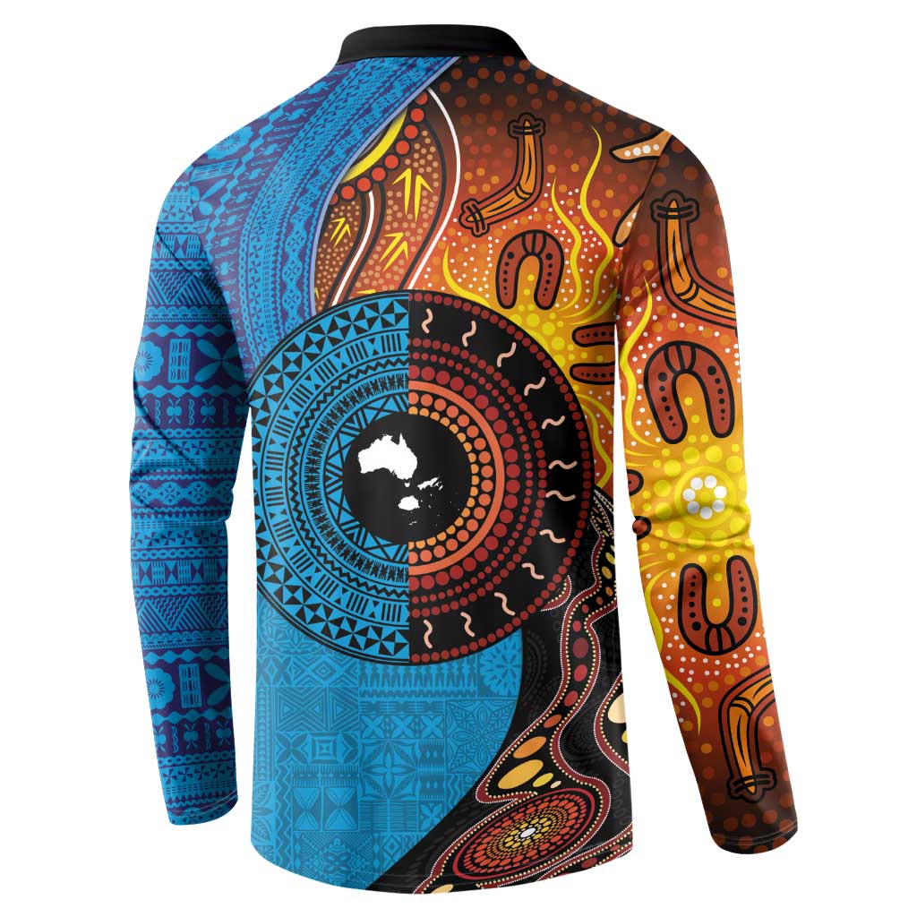 Fiji and Australia Together Button Sweatshirt Tapa Tribal Tattoo mix Aboriginal Pattern