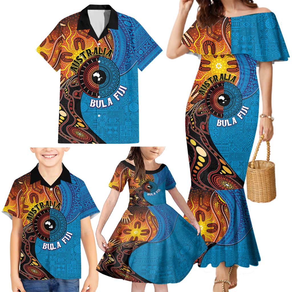 Fiji and Australia Together Family Matching Mermaid Dress and Hawaiian Shirt Tapa Tribal Tattoo mix Aboriginal Pattern LT03 - Polynesian Pride