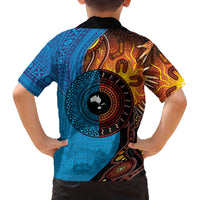 Fiji and Australia Together Family Matching Off The Shoulder Long Sleeve Dress and Hawaiian Shirt Tapa Tribal Tattoo mix Aboriginal Pattern LT03 - Polynesian Pride