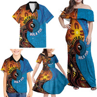 Fiji and Australia Together Family Matching Off Shoulder Maxi Dress and Hawaiian Shirt Tapa Tribal Tattoo mix Aboriginal Pattern LT03 - Polynesian Pride