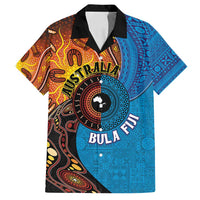 Fiji and Australia Together Family Matching Off Shoulder Maxi Dress and Hawaiian Shirt Tapa Tribal Tattoo mix Aboriginal Pattern LT03 Dad's Shirt - Short Sleeve Black - Polynesian Pride