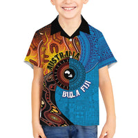 Fiji and Australia Together Family Matching Off Shoulder Maxi Dress and Hawaiian Shirt Tapa Tribal Tattoo mix Aboriginal Pattern LT03 Son's Shirt Black - Polynesian Pride