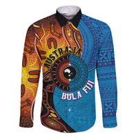 Fiji and Australia Together Family Matching Off Shoulder Short Dress and Hawaiian Shirt Tapa Tribal Tattoo mix Aboriginal Pattern LT03 Dad's Shirt - Long Sleeve Black - Polynesian Pride