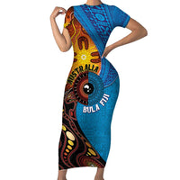 Fiji and Australia Together Family Matching Short Sleeve Bodycon Dress and Hawaiian Shirt Tapa Tribal Tattoo mix Aboriginal Pattern LT03 Mom's Dress Black - Polynesian Pride