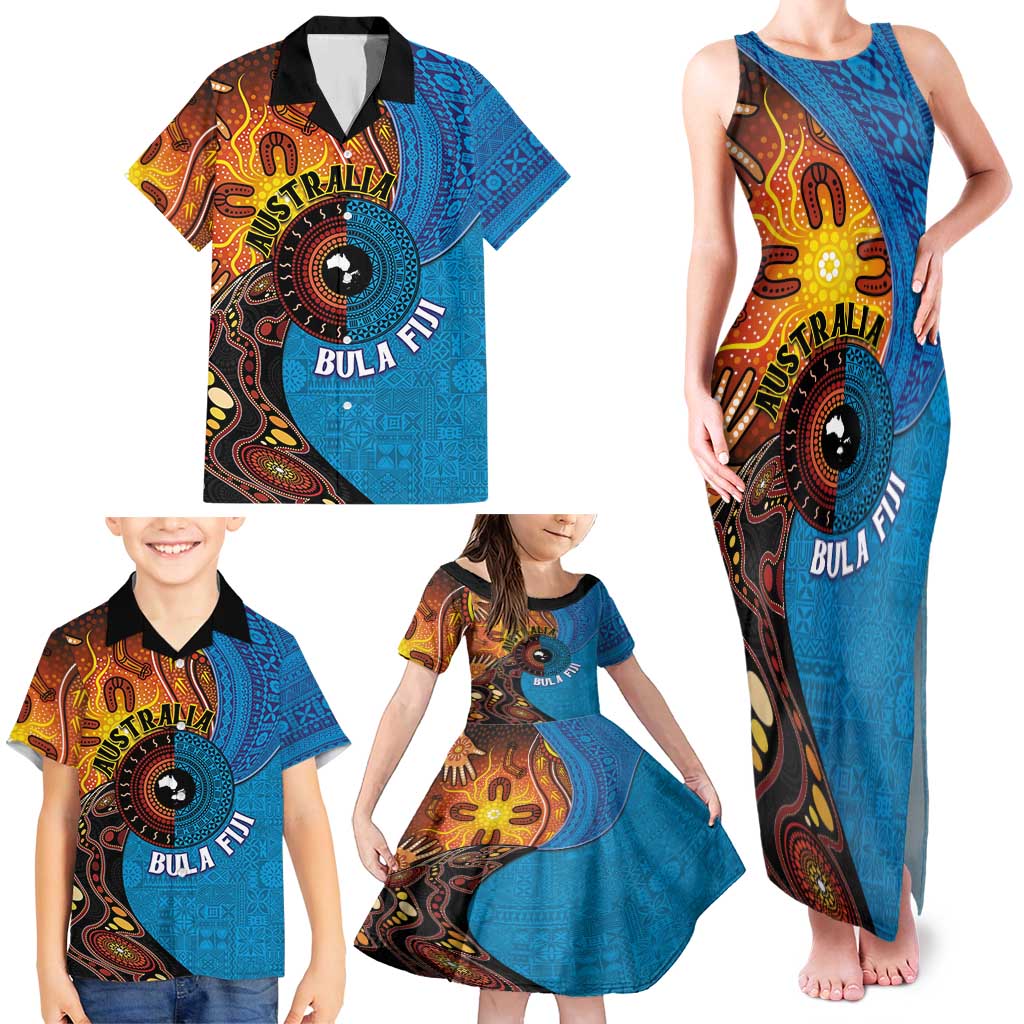 Fiji and Australia Together Family Matching Tank Maxi Dress and Hawaiian Shirt Tapa Tribal Tattoo mix Aboriginal Pattern LT03 - Polynesian Pride