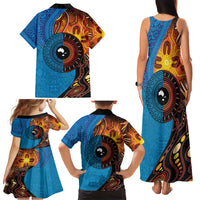 Fiji and Australia Together Family Matching Tank Maxi Dress and Hawaiian Shirt Tapa Tribal Tattoo mix Aboriginal Pattern LT03 - Polynesian Pride