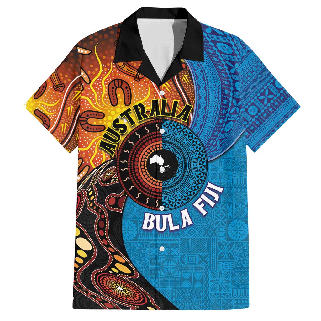 Fiji and Australia Together Family Matching Tank Maxi Dress and Hawaiian Shirt Tapa Tribal Tattoo mix Aboriginal Pattern LT03 Dad's Shirt - Short Sleeve Black - Polynesian Pride